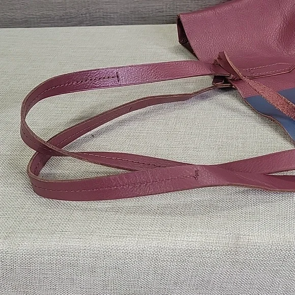 Large J.Crew Burgundy Striped Leather Tote Bag - Picture 5 of 14